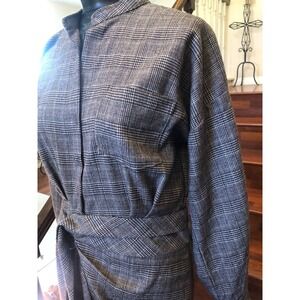 Evidnt LA Dress Long Sleeve Faux Tweed Rouged Waist Front Buttons NWT $88 Large